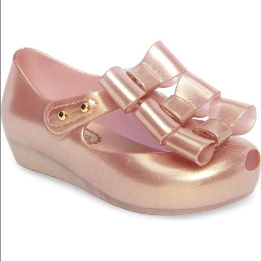 Mini Melissa Ultragirl Triple Bow T-Strap Flat rose gold